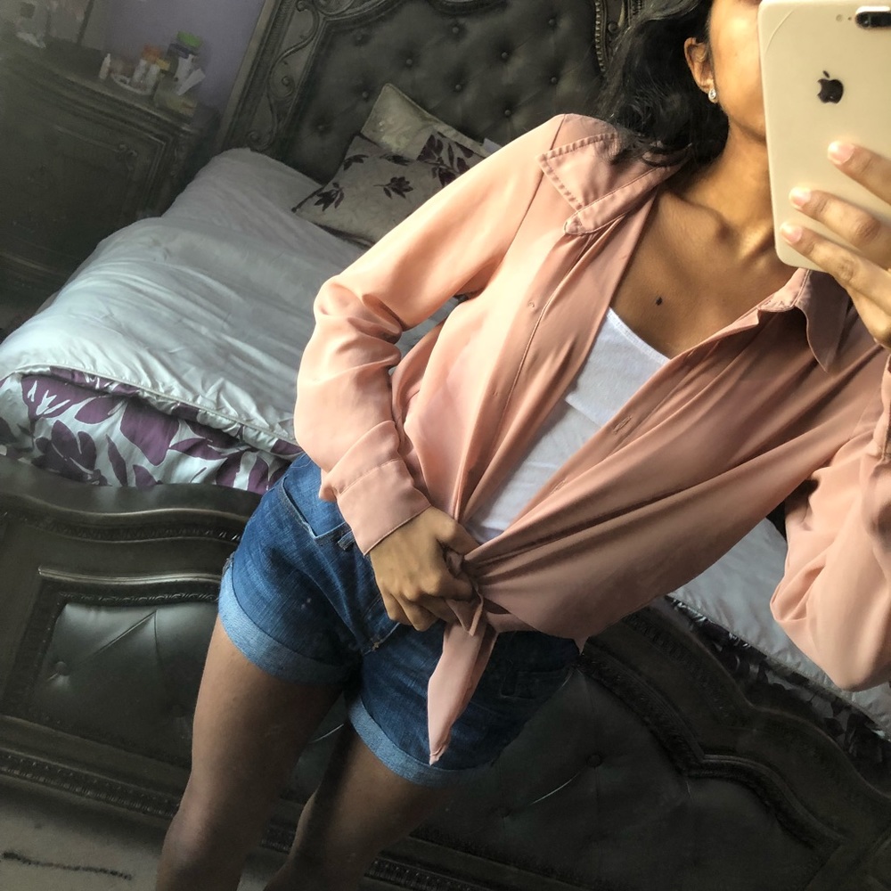 Sheer Collared Button Down Long Sleeve French